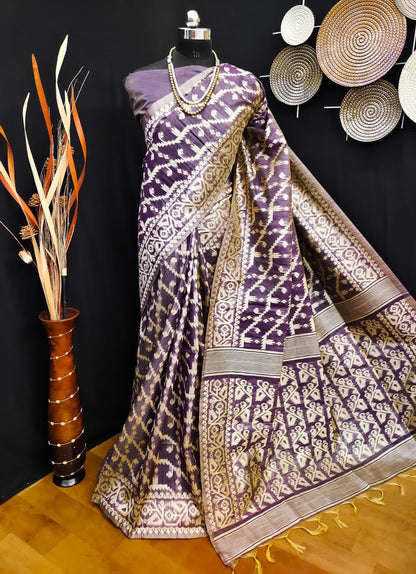 Banglori Handloom Raw Silk Saree with Weaving Pallu and Border for Women
