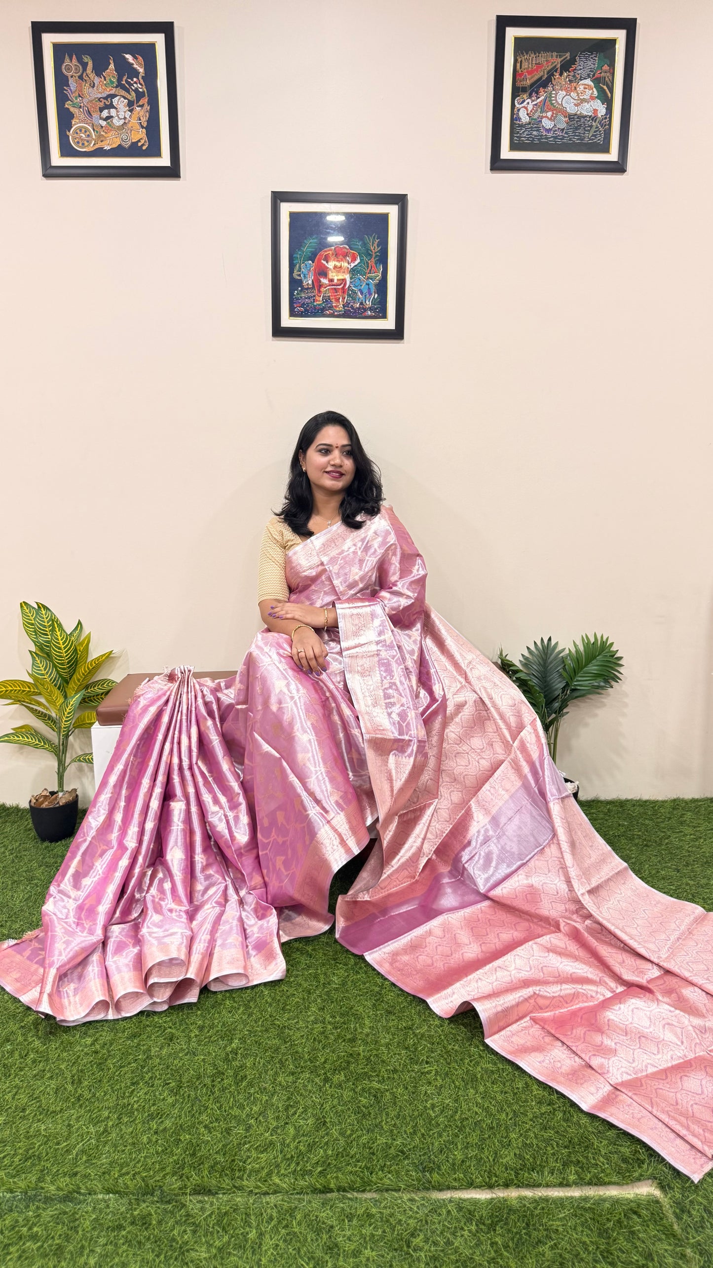 Banarasi tissue silk saree with traditional weaving design for party, festive and wedding wear