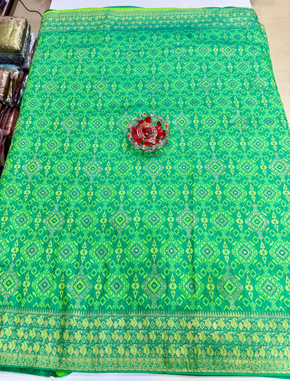 Lime green Designer Silk Saree with Heavy Embroidery Work and Unstitched Blouse for Festive and Wedding Wear