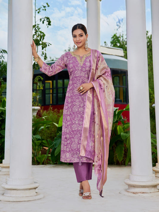 Jacquard Print Straight Kurta Pant Set with Fancy Digital Dupatta – Women’s Ethnic Wear