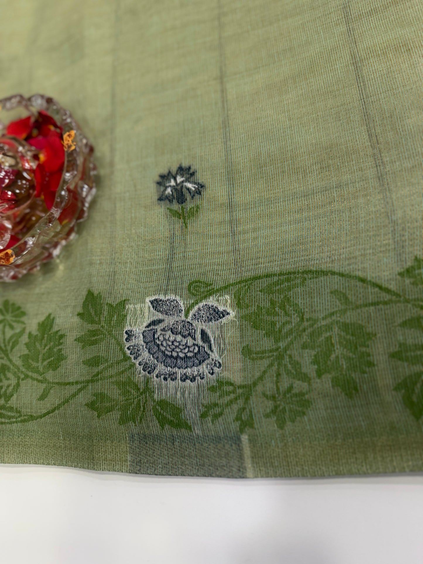 Tissue chanderi saree with floral border and tassel pallu, pastel printed saree for women