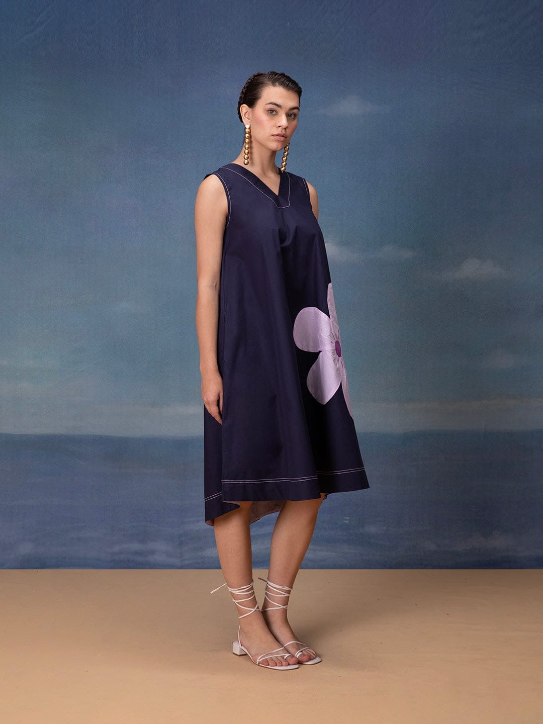 Poplin Cotton Sleeveless Midi Dress with Applique Detailing – Women’s Summer Casual Wear (M to XXL)