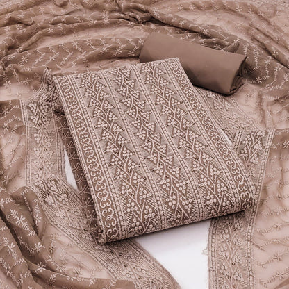 Unstitched Georgette Chiffli Embroidered Dress Material with Crepe Bottom and Georgette Chicken Work Dupatta