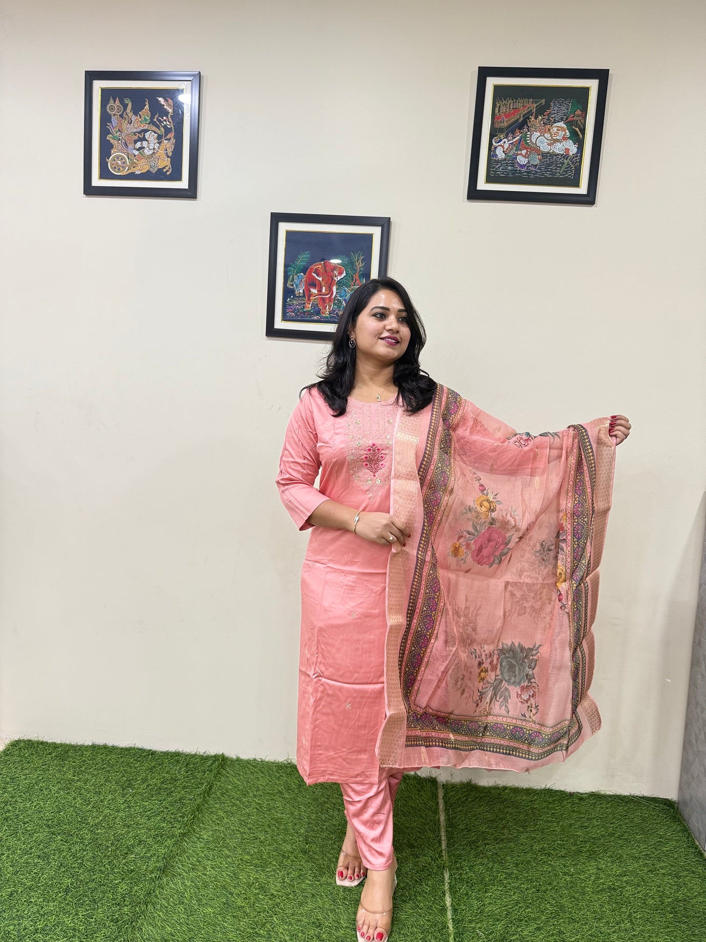 Gajji Silk Straight Suit Set with Embroidery and Organza Zari Dupatta for Women