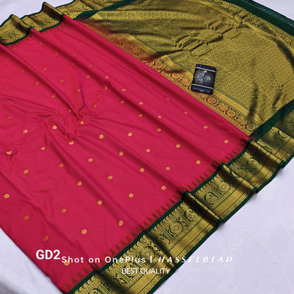 Gadwal Silk 80/20 Saree with Zari Border and Blouse Piece for Women