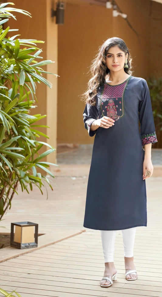 Heavy 14 KG Rayon Embroidered Kurti with Handwork for Women – S to XL