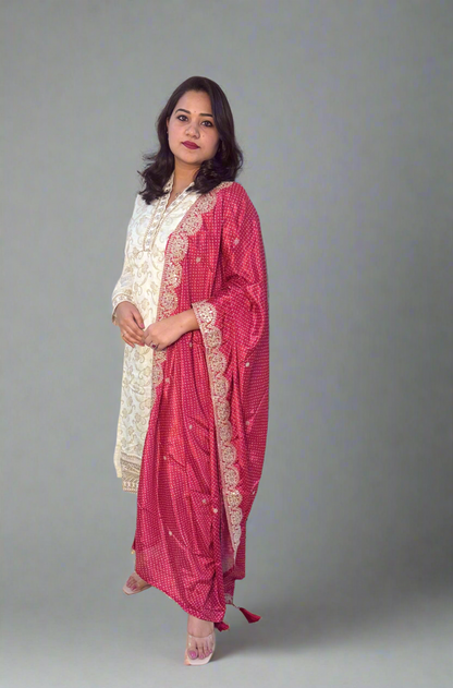 Viscose Jacquard Silk XL Size Suit Set with Digital Embroidered Dupatta – 3-Piece Festive Outfit for Women