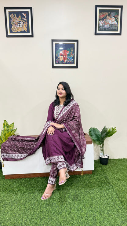 Rayon Kurta Pant Dupatta Set with Dori Embroidery and Chanderi Foil Print Dupatta – Sizes M to XXL