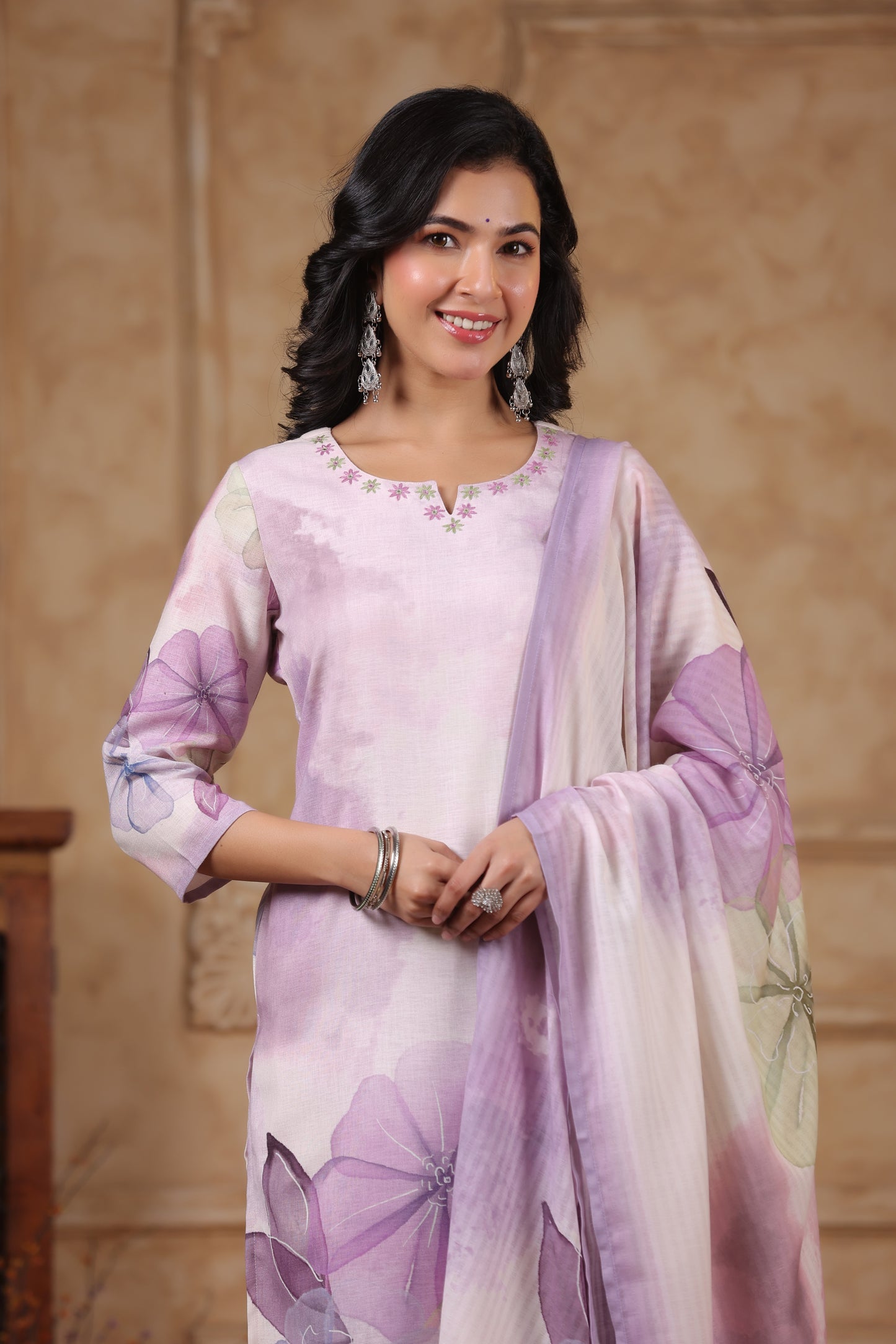 Women’s cotton flex kurta pant dupatta set with mirror and hand-touch thread work – sizes 38 to 44