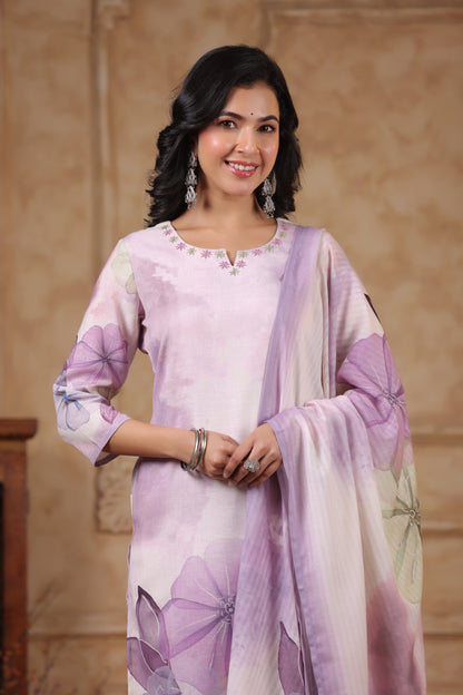 Women’s cotton flex kurta pant dupatta set with mirror and hand-touch thread work – sizes 38 to 44