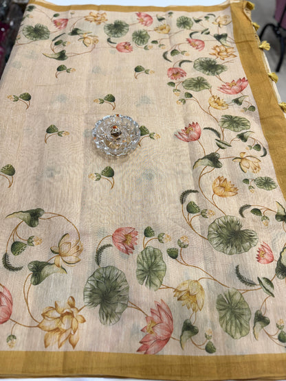 Cotton Chanderi Silk Floral Printed Saree with Blouse Piece