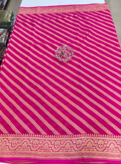 Pure Kaddi Georgette Silk Saree with Gold Zari Weaving – Silkmark Certified Handwoven Saree for Women