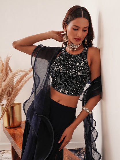 Embroidered Georgette Crop Top and Plazzo Set – Ready-to-Wear Party Outfit for Women