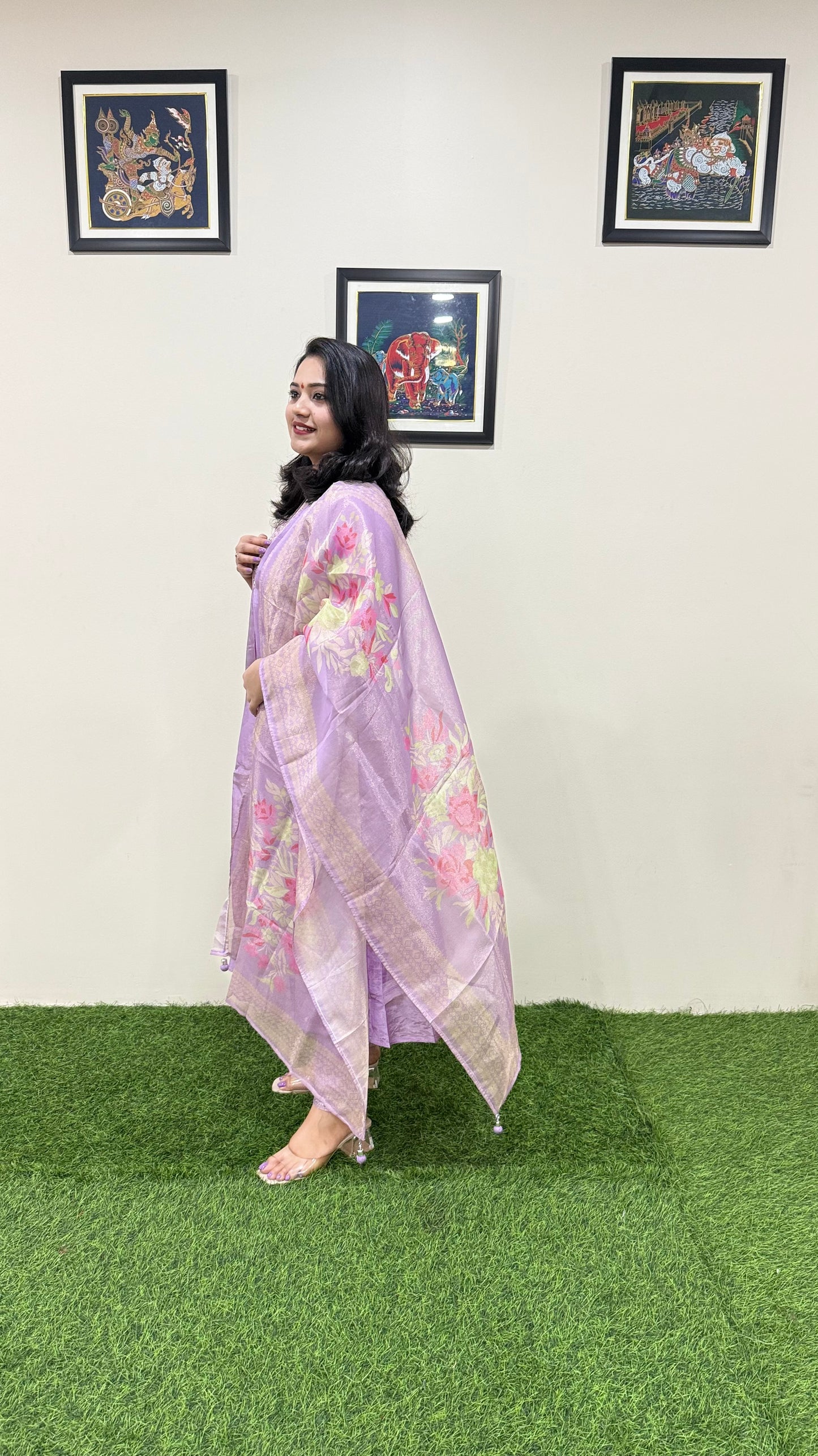 Pure Tissue Kurta Pant Dupatta Set with Intricate Handwork – Sizes L to XXL