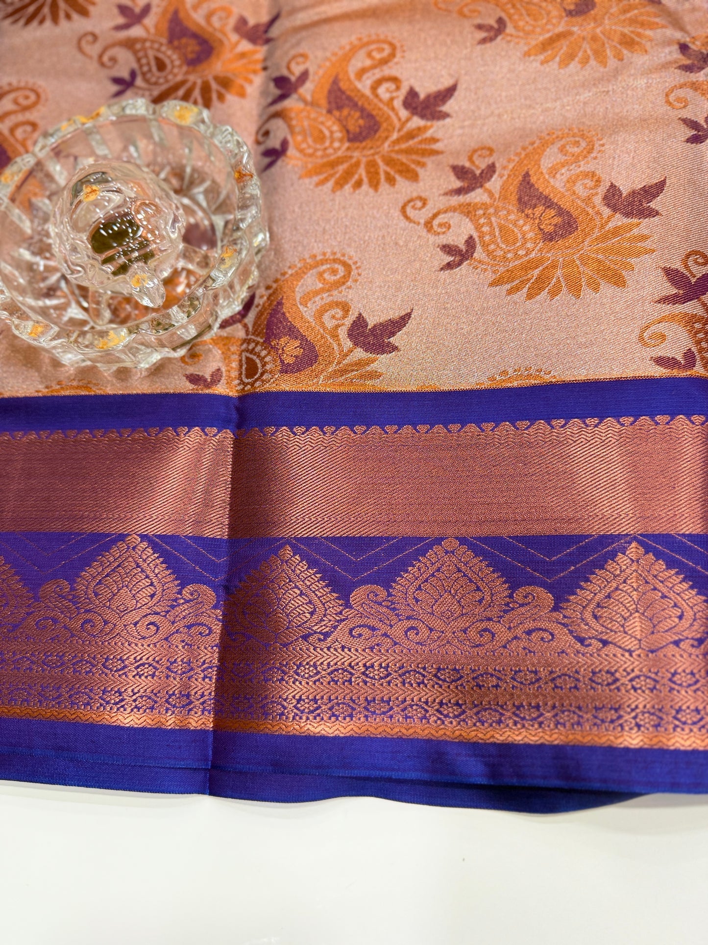 Bridal tissue saree for women with woven zari work and contrast border, kanchipuram style powerloom saree with blouse fabric