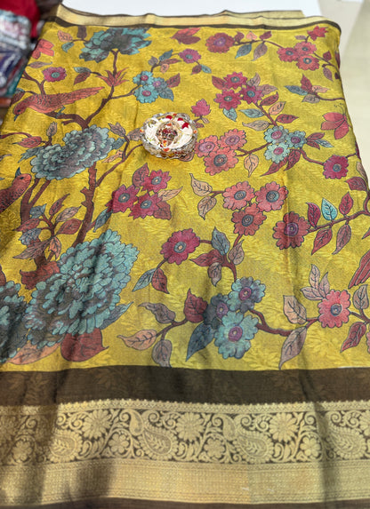 Silk blend printed saree with zari border and digital pallu print, 6.3m with running blouse, 6 color options