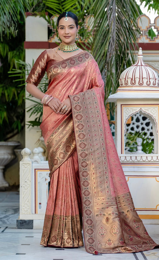 Pure Kanjivaram Silk Saree with Soft Zari & Meenakari Jaal Weaving – Wedding & Festive Wear