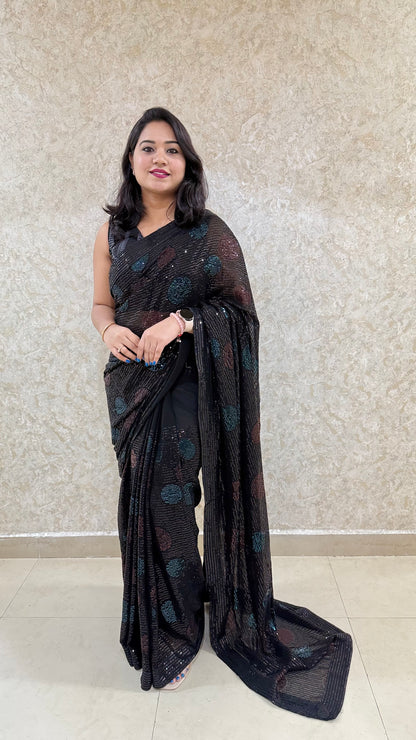 Smooth Georgette Saree with Fancy Unstitched Blouse – Festive Wear Saree for Women