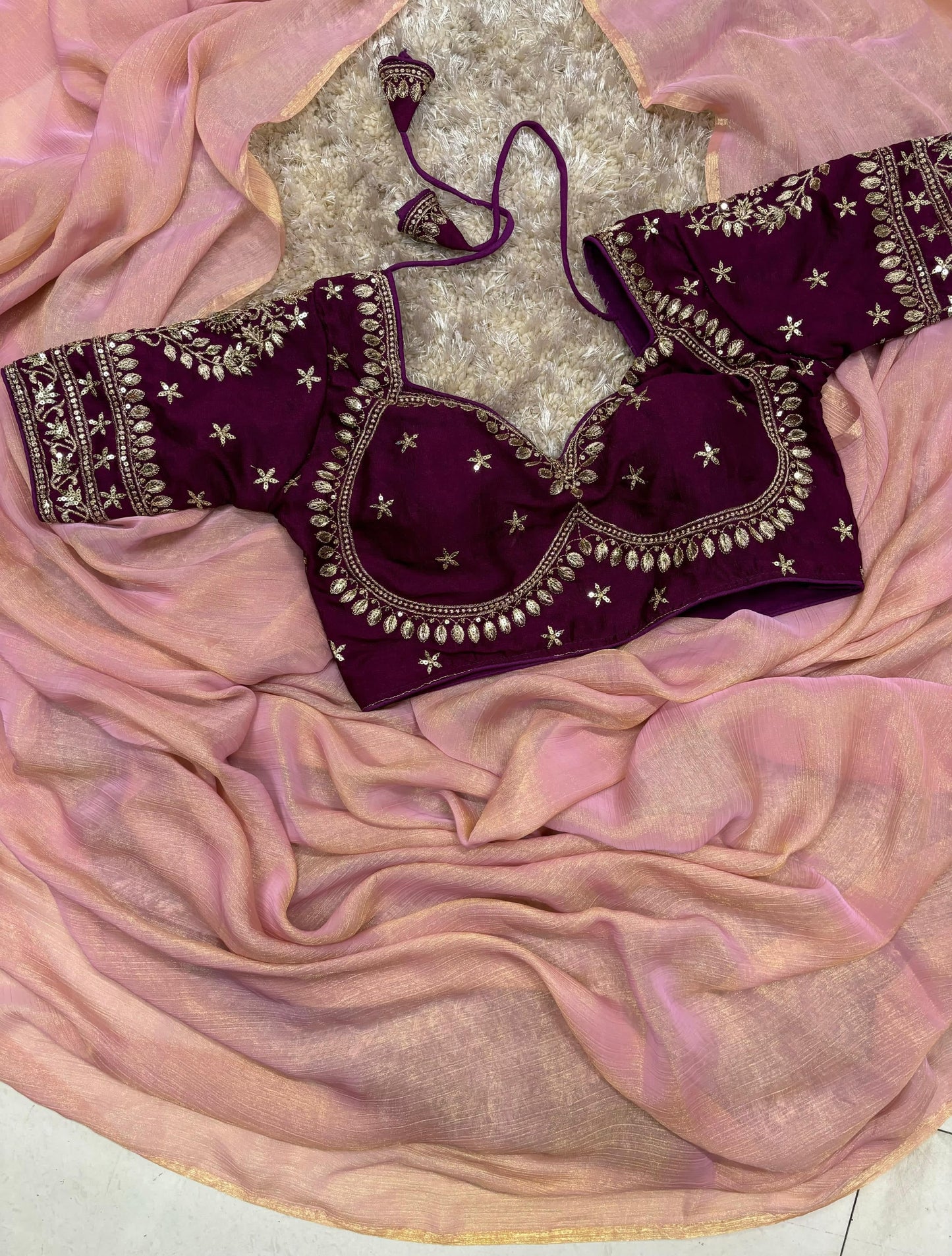 Space Silk Saree with Embroidery Work and Ready-to-Wear Blouse – Elegant Party and Festive Saree for Women