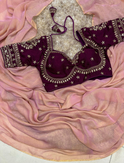 Space Silk Saree with Embroidery Work and Ready-to-Wear Blouse – Elegant Party and Festive Saree for Women