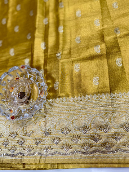 Rich Tissue Silk Saree with Heavy Zari Weaving and Ornate Border for Women