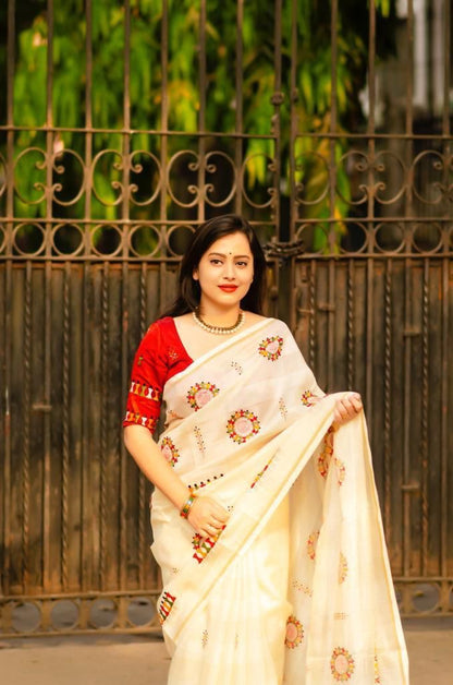 Manipuri Kota Chex Saree with Worli Embroidery and Zari Pattu Border, Mulberry Silk Blouse