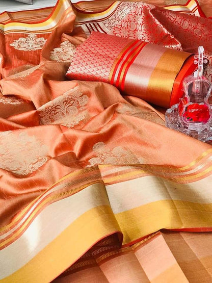 Soft Banarasi Silk Saree with Intricate Weaving Work, Rich Pallu, and Matching Weaving Blouse
