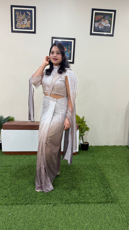 Ombre Power Net Sequin Embellished Lehenga Saree with Blouse for Women – Wedding & Party Wear