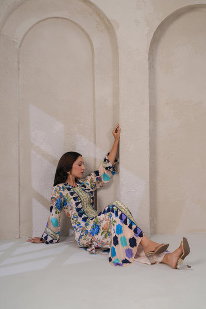 Digital Print Crepe Kurta Pant Set for Women with Tassel Detailing and Shantoon Bottom
