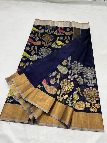 Pattu Pure Chanderi Silk Saree with All-Over Minakari Jaal Work