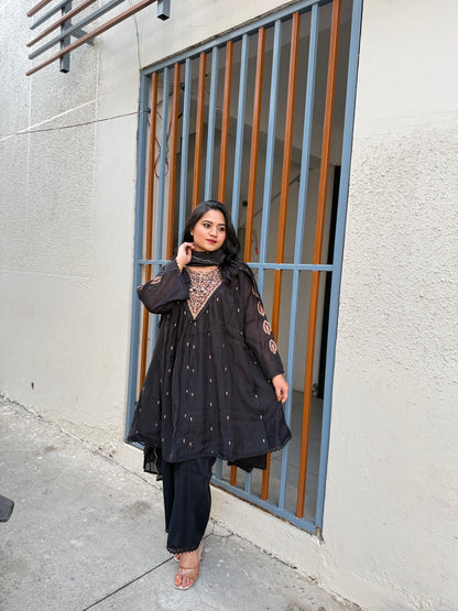 Mul Chanderi Kurta Palazzo Dupatta Set for Women with Embroidery – Festive Wear, Sizes 38–46