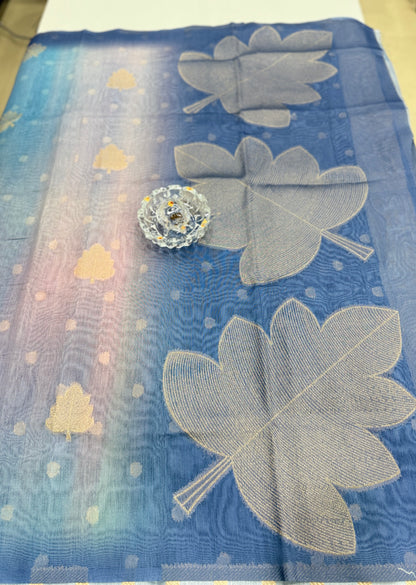 Soft Handloom style Silk Saree with Zari Leaf Weaving and Gradient Shading – Festive Wear Saree for Women