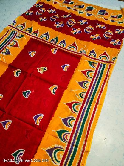 Pure Cotton Batik Print Saree for Women with Hand-Printed Design