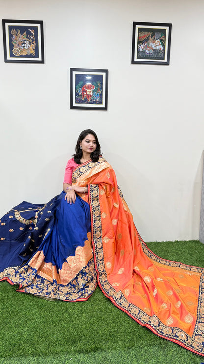 Designer Silk Saree with Embroidery Lace Work, Patchwork and Unstitched Art Silk Blouse