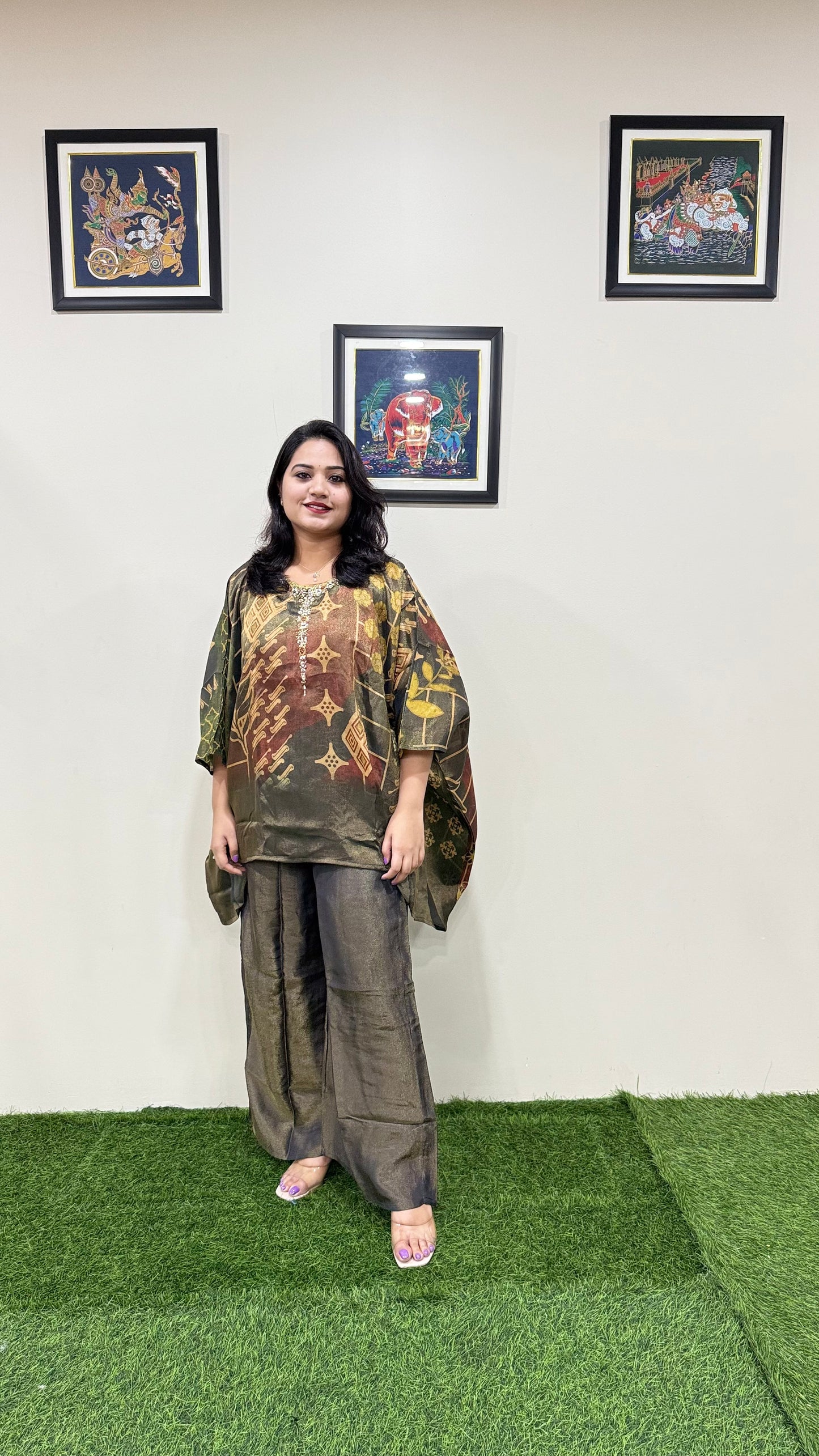 Tissue Shimmer Kaftan with Divider Pant Set for Women | Handwork Ethnic Party Wear Outfit