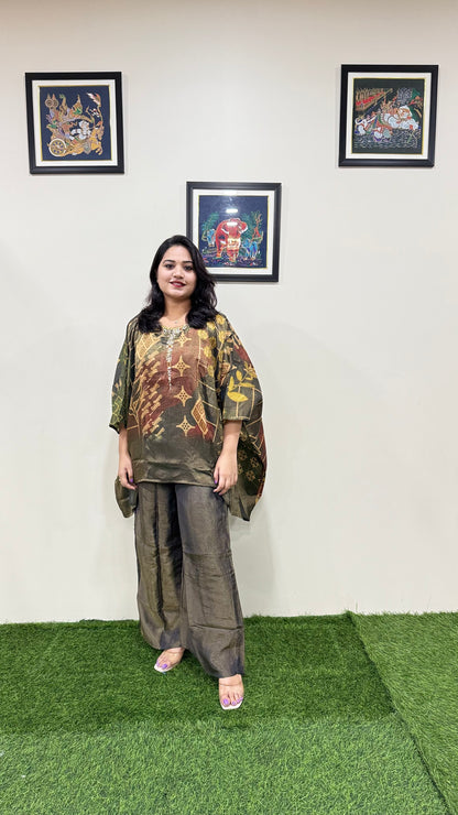 Tissue Shimmer Kaftan with Divider Pant Set for Women | Handwork Ethnic Party Wear Outfit