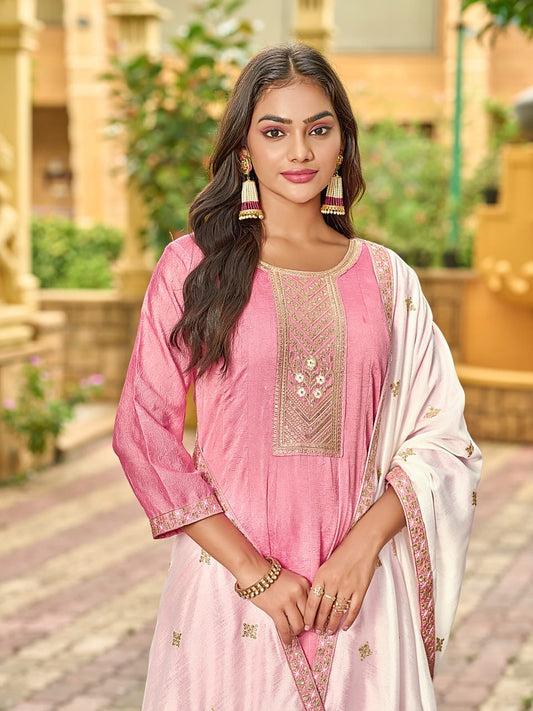 Flared 3-Piece Suit Set for Women in Fancy Fabric with Embroidered Dupatta – XL and XXL Sizes