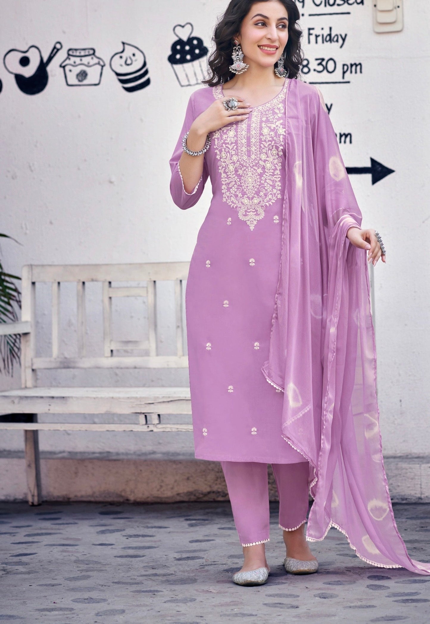 Pure Cotton Kurti Pant Set with Dupatta & Embroidery Work – Sizes L to 3XL