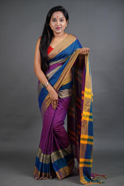 Pure Cotton Handloom Saree for Women with Woven Border and Blouse Piece – Traditional Daily Wear