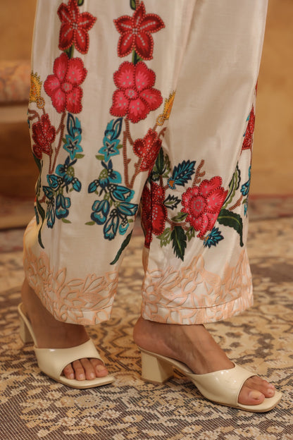 Premium Crepe Co-Ord Set with Floral Placement Print, Button and Tassel Detailing – Ethnic Wear for Women (38 to 44)