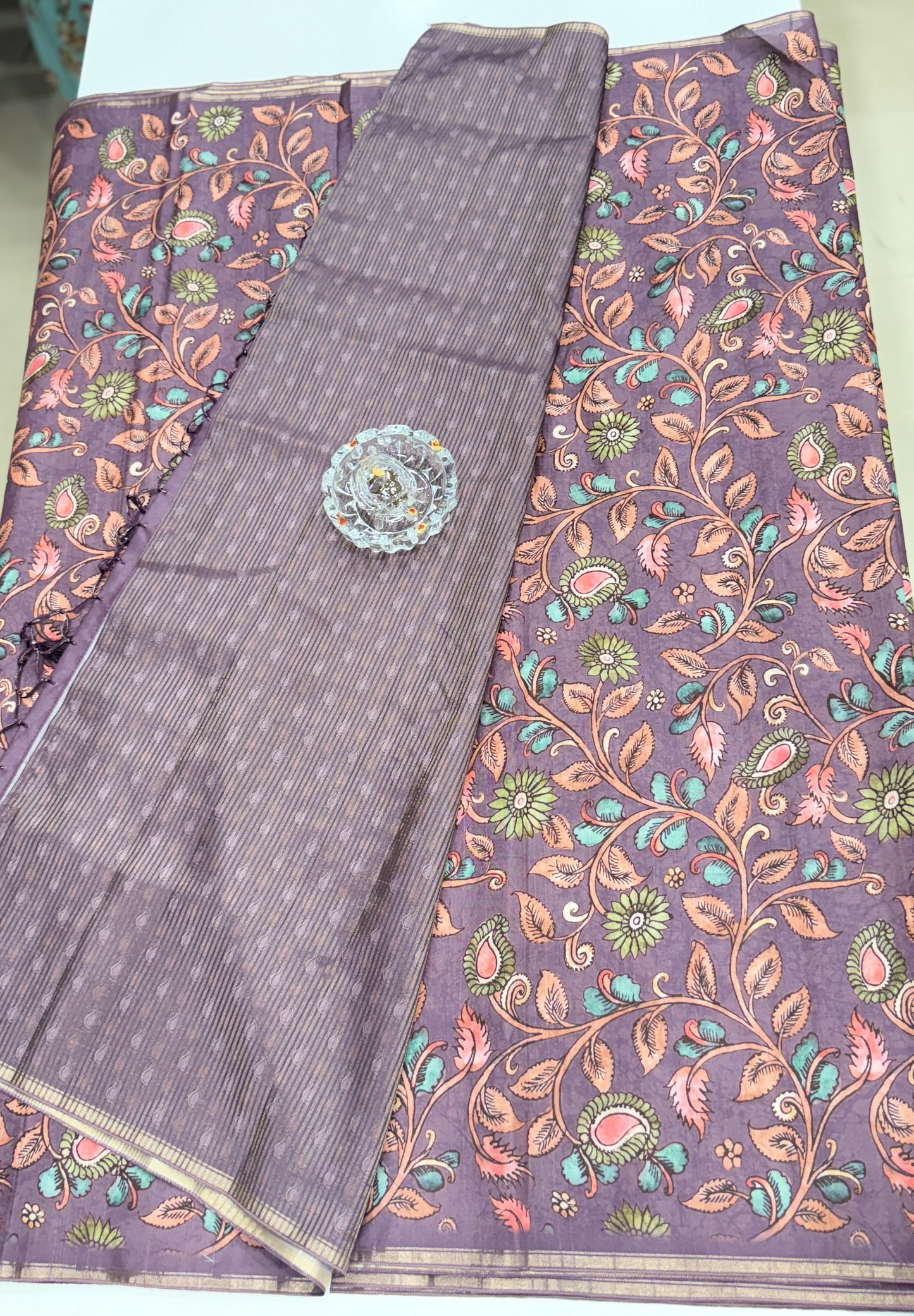 Kota Silk Printed Saree with Floral Design and Contrast Pallu for Women