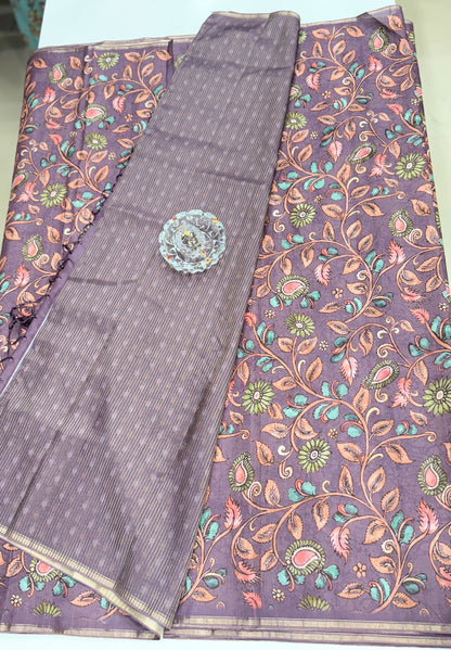 Kota Silk Printed Saree with Floral Design and Contrast Pallu for Women