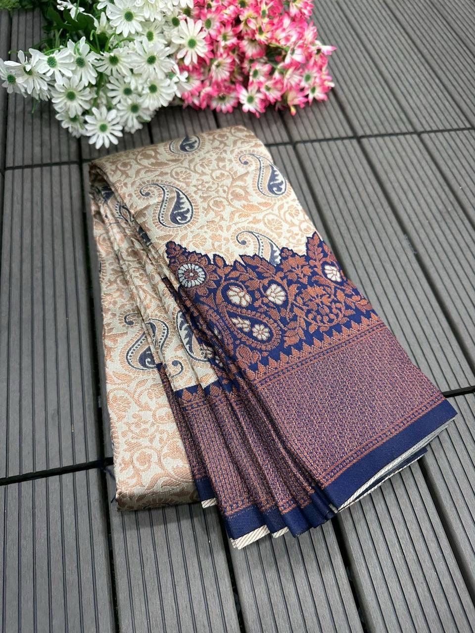 Triple Weaving Zari Tissue Silk Saree