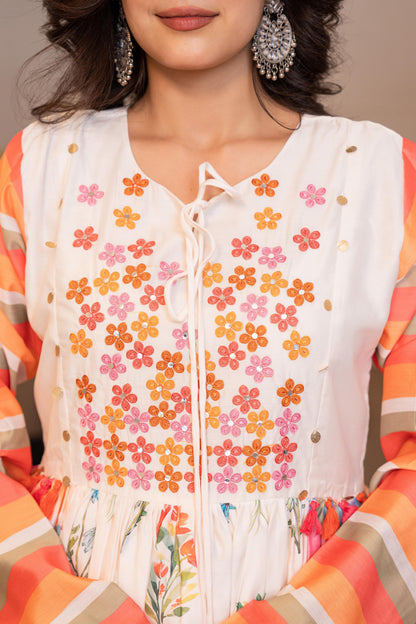 Soft Chanderi Kurta Pant with Organza Dupatta Set for Women – Embroidery & Digital Print – M to XXL