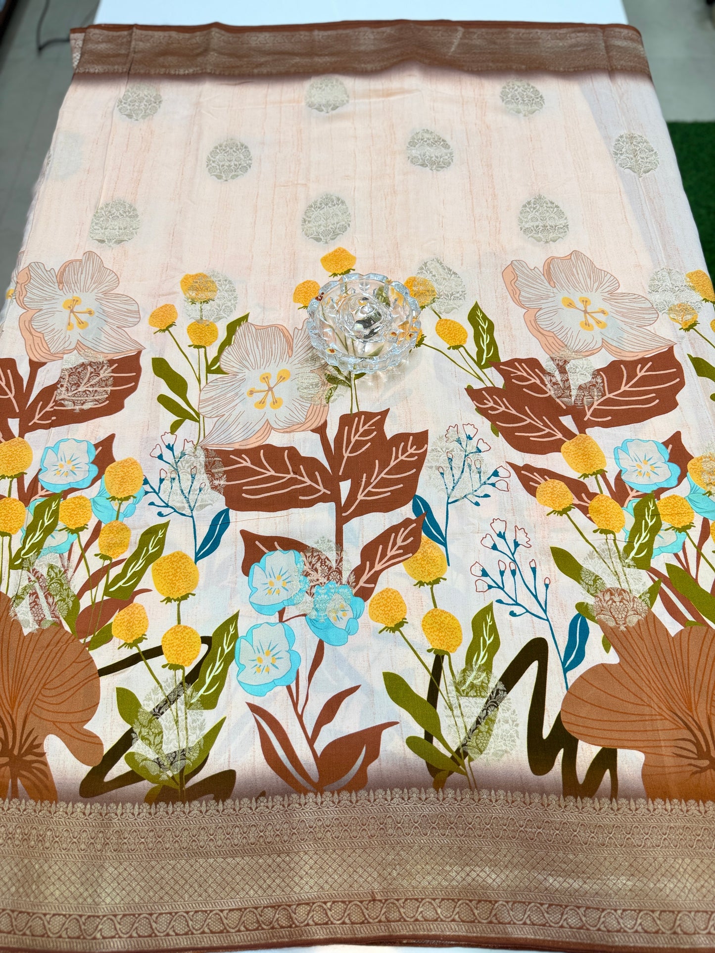 Pure Crepe Silk Saree with Digital Print and Zari Border – Elegant Festive and Wedding Saree for Women