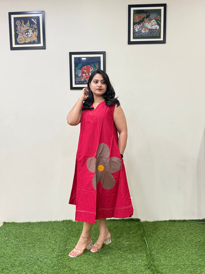 Poplin Cotton Sleeveless Midi Dress with Applique Detailing – Women’s Summer Casual Wear (M to XXL)