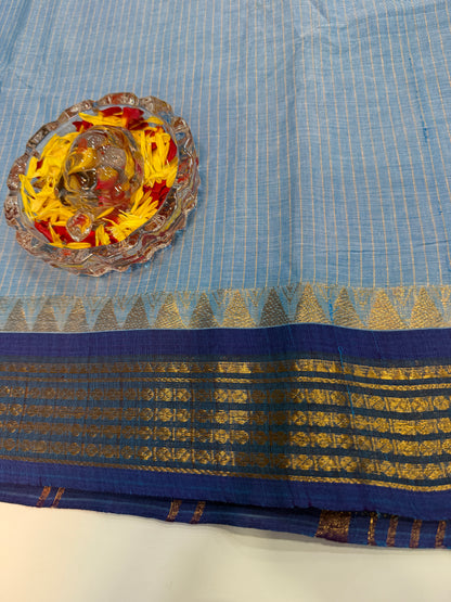 Kanchi cotton saree with checked putta design and zari thread border, 6.2m with running blouse, women’s traditional saree