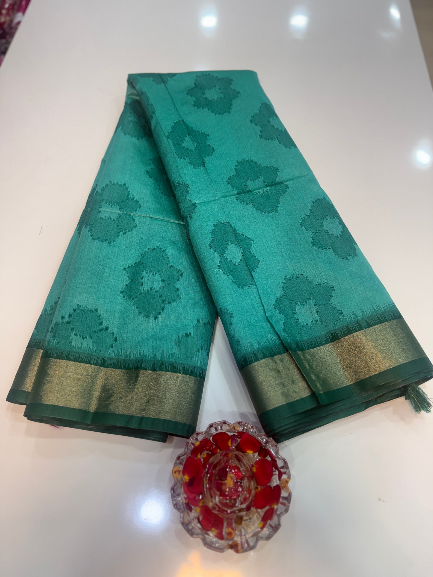 Women’s woven saree with butta motifs, contrast pallu border and tassel pallu, traditional wear, multiple colors