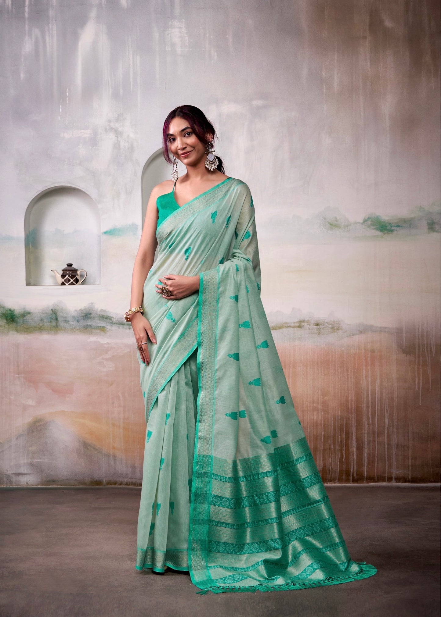 modal cotton saree with zari-style motifs and contrast border – breathable ethnic wear for women