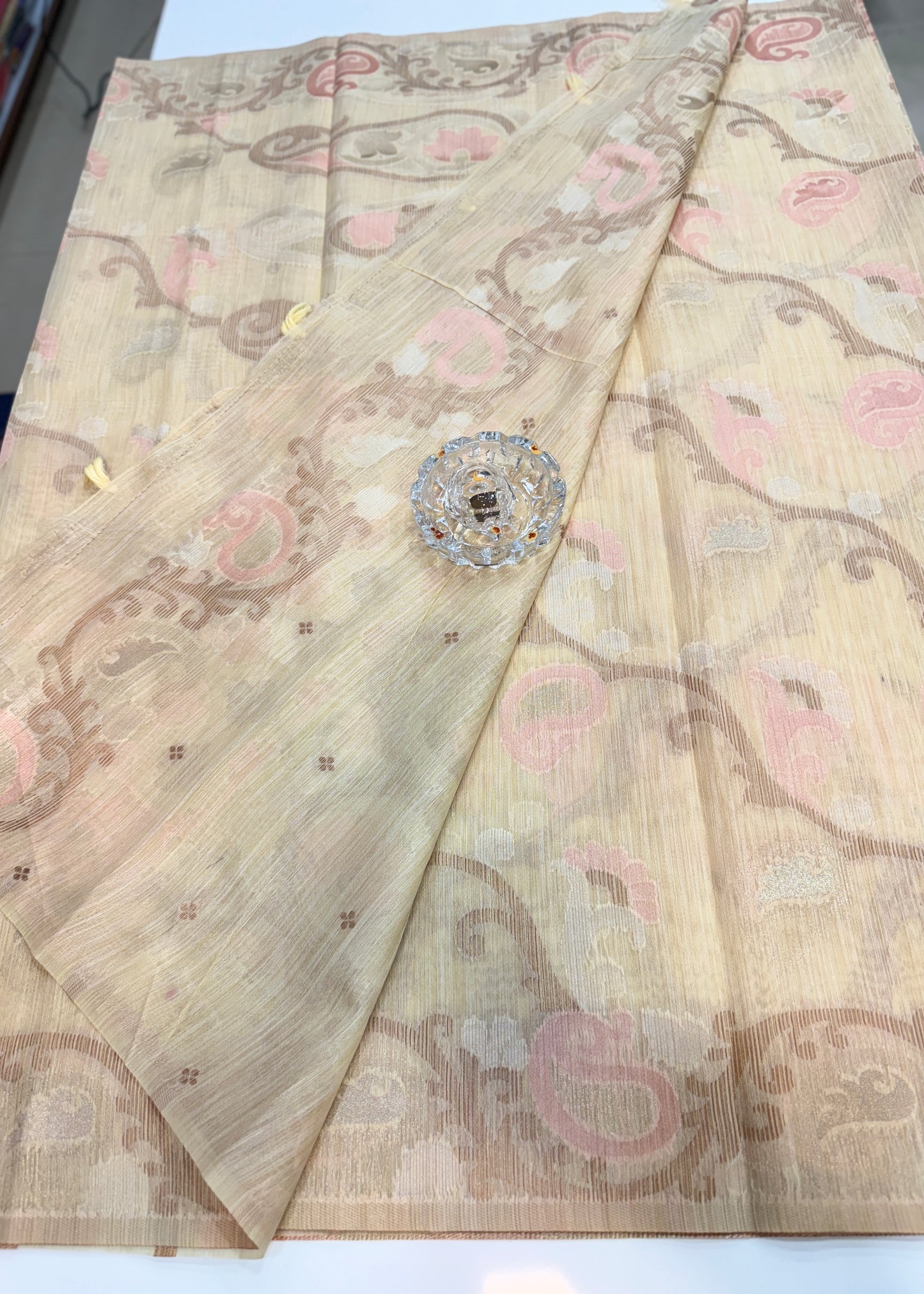 Jamdhani Cotton Saree with Zari Weave and Tassel Pallu – Pastel Festive Wear